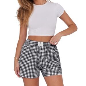 Women’s Black and White Gingham Boxer Shorts